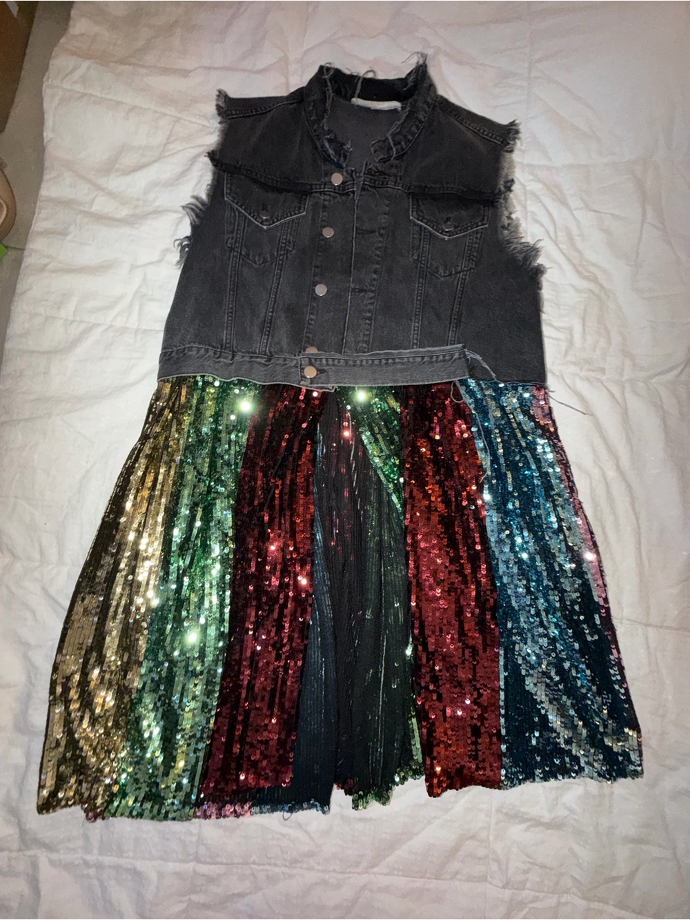 Stunning Circus Hotel Denim Waistcoat and Sequin Skirt Dress
